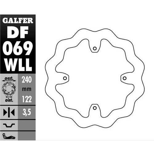 Galfer Wave bakskiva, solid 240mm - CRF 04-, CR 02-