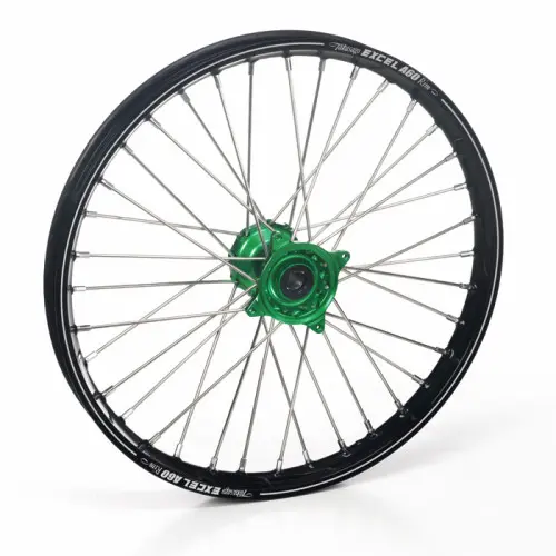 Haan Wheels, Komplett Hjul A60, 1,60, 21", FRAM, SVART GRÖN, Kawasaki 19-25 KX450, 24-25 KX450X, 21-25 KX250, 24-25 KX250X