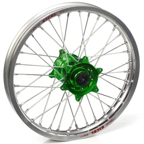 Haan Wheels, Komplett Hjul, 2,15, 19", BAK, SILVER GRÖN, Kawasaki 19-25 KX450, 06-18 KX450F, 24-25 KX450X, 03-08 KX250, 19-25 KX250, 04-18 KX250F, 24-25 KX250X, 03-08 KX125