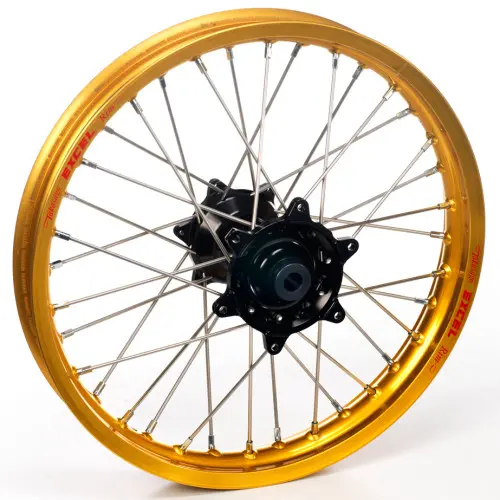 Haan Wheels, Komplett Hjul, 1,40, 19", FRAM, GULD SVART, Suzuki 02-22 RM85, 97-01 RM80 Haan Wheels, Komplett Hjul, 1,40, 19", FRAM, GULD SVART, Suzuki 02-22 RM85, 97-01 RM80