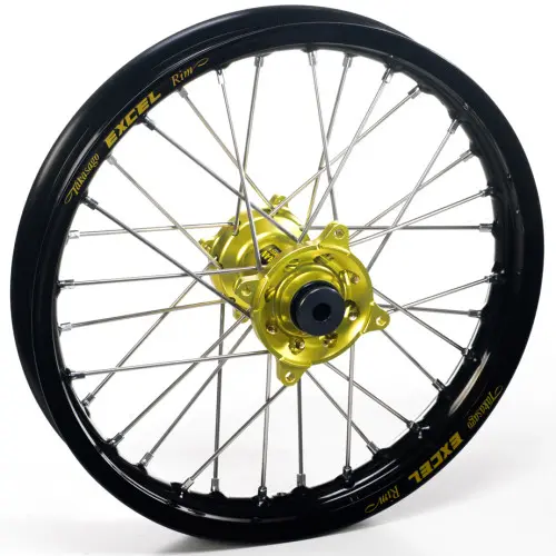 Haan Wheels, Komplett Hjul, 2,15, 19", BAK, SVART GUL, Suzuki 05-22 RM-Z450, 07-22 RM-Z250 Haan Wheels, Komplett Hjul, 2,15, 19", BAK, SVART GUL, Suzuki 05-22 RM-Z450, 07-22 RM-Z250