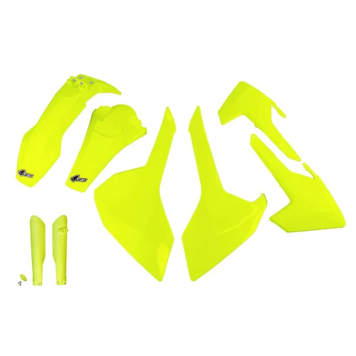 UFO Plastkit med Gaffelbensskydd Husqvarna neon yellow UFO Plastkit med Gaffelbensskydd Husqvarna neon yellow