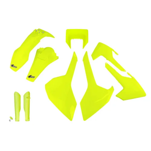 UFO Plastkit med Gaffelbensskydd Husqvarna neon yellow UFO Plastkit med Gaffelbensskydd Husqvarna neon yellow