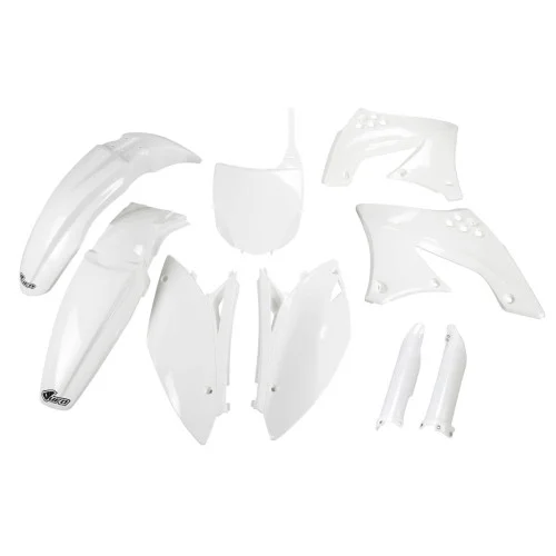 UFO Plastkit med Gaffelbensskydd Kawasaki white UFO Plastkit med Gaffelbensskydd Kawasaki white