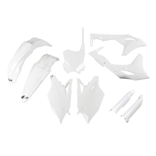 UFO Plastkit med Gaffelbensskydd Kawasaki white UFO Plastkit med Gaffelbensskydd Kawasaki white