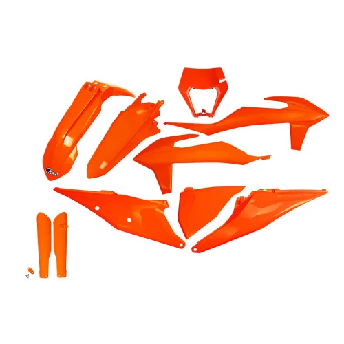 UFO Plastkit med Gaffelbensskydd Ktm neon orange UFO Plastkit med Gaffelbensskydd Ktm neon orange